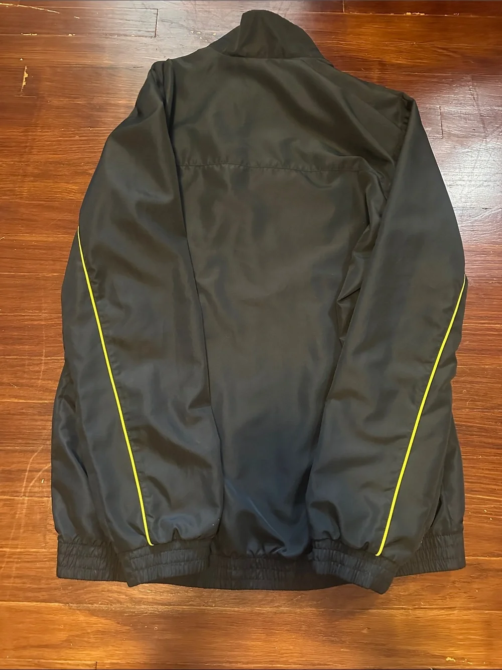 adidas Black Track Jacket and Pants with Yellow Trim, Men’s Medium